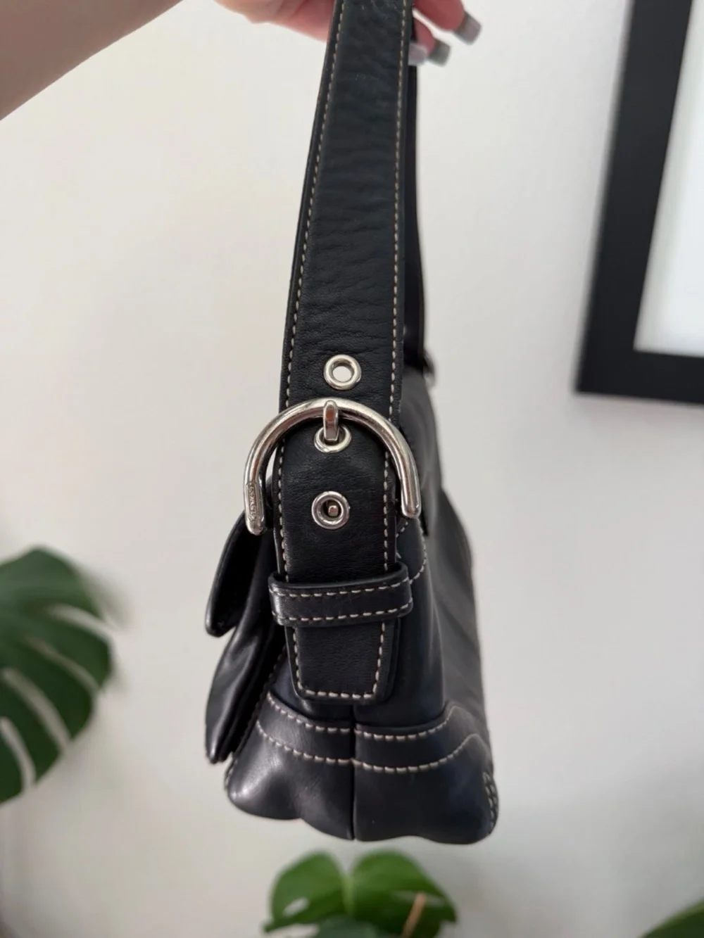 Y2K Vintage Coach Soho Small Pocket Flap Black Leather Buckle Shoulder Bag 1446
